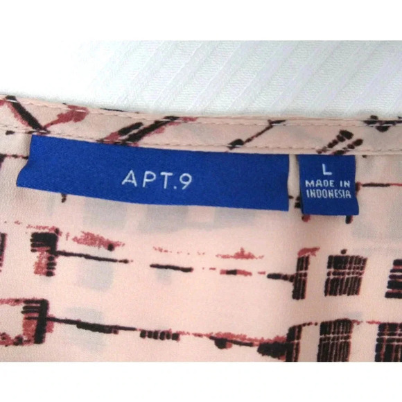 Apt 9 V Neck 3/4 Zip Front Long Sleeve Blouse Peach Stripe w/ Gold Accents Sz Lg - Picture 3 of 7